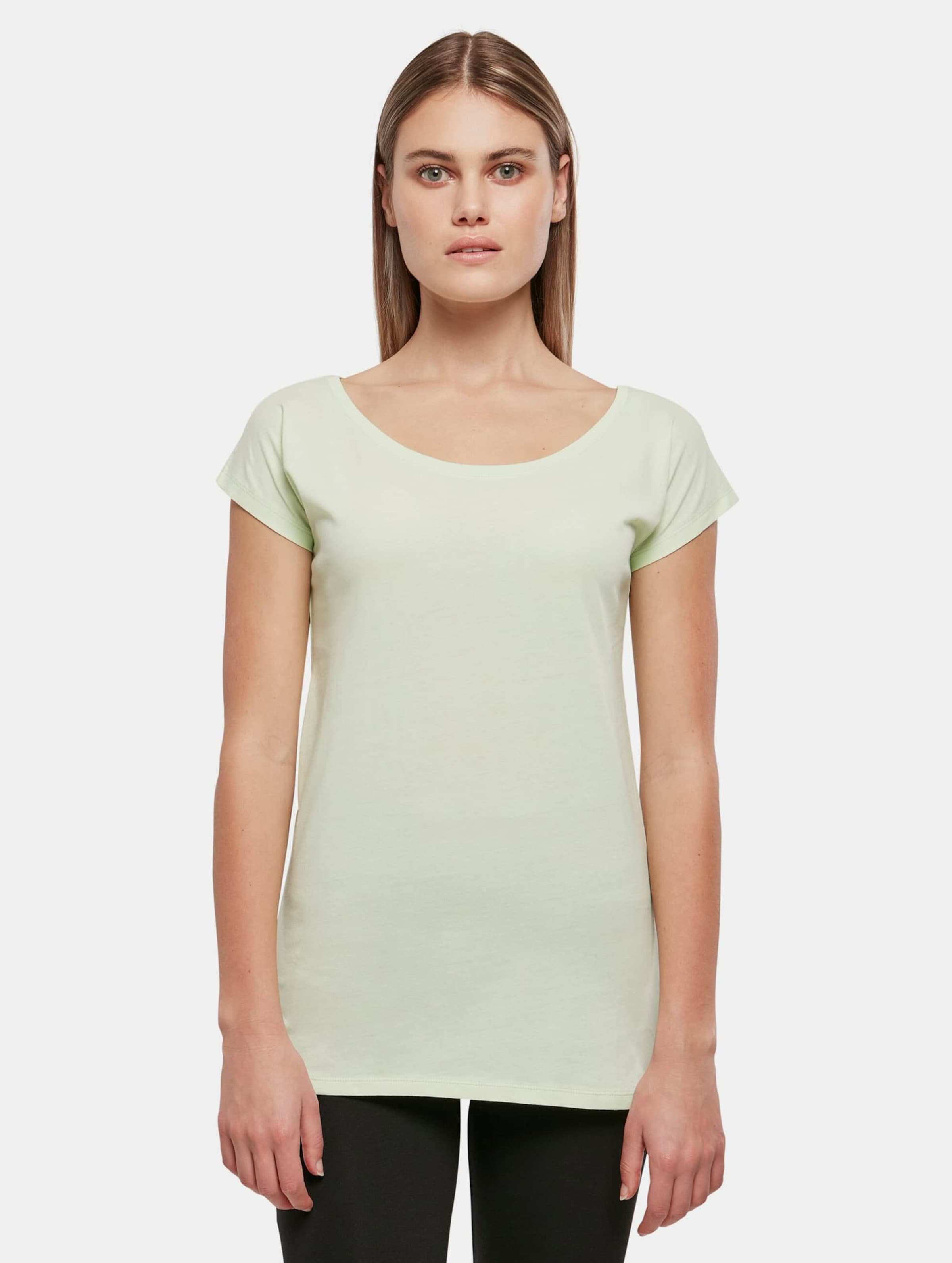 Build Your Brand Ladies Wide Neck T-Shirt Light Vrouwen op kleur groen, Maat L