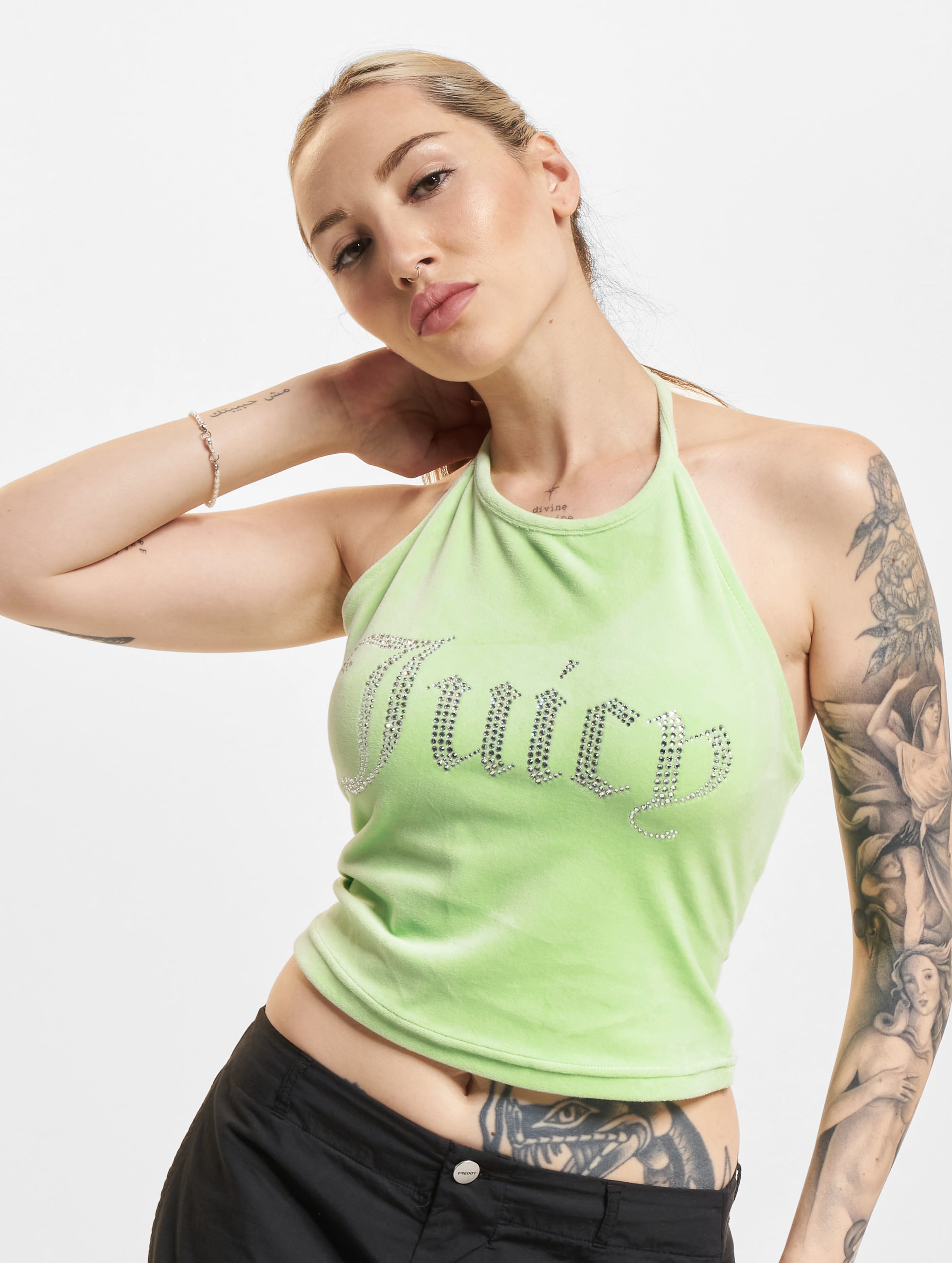 Juicy Couture Velour With Diamante Branding Crop Top op kleur groen, Maat XL