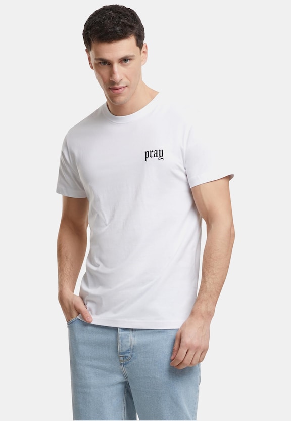 Pray Old English Wording EMB Tee-0