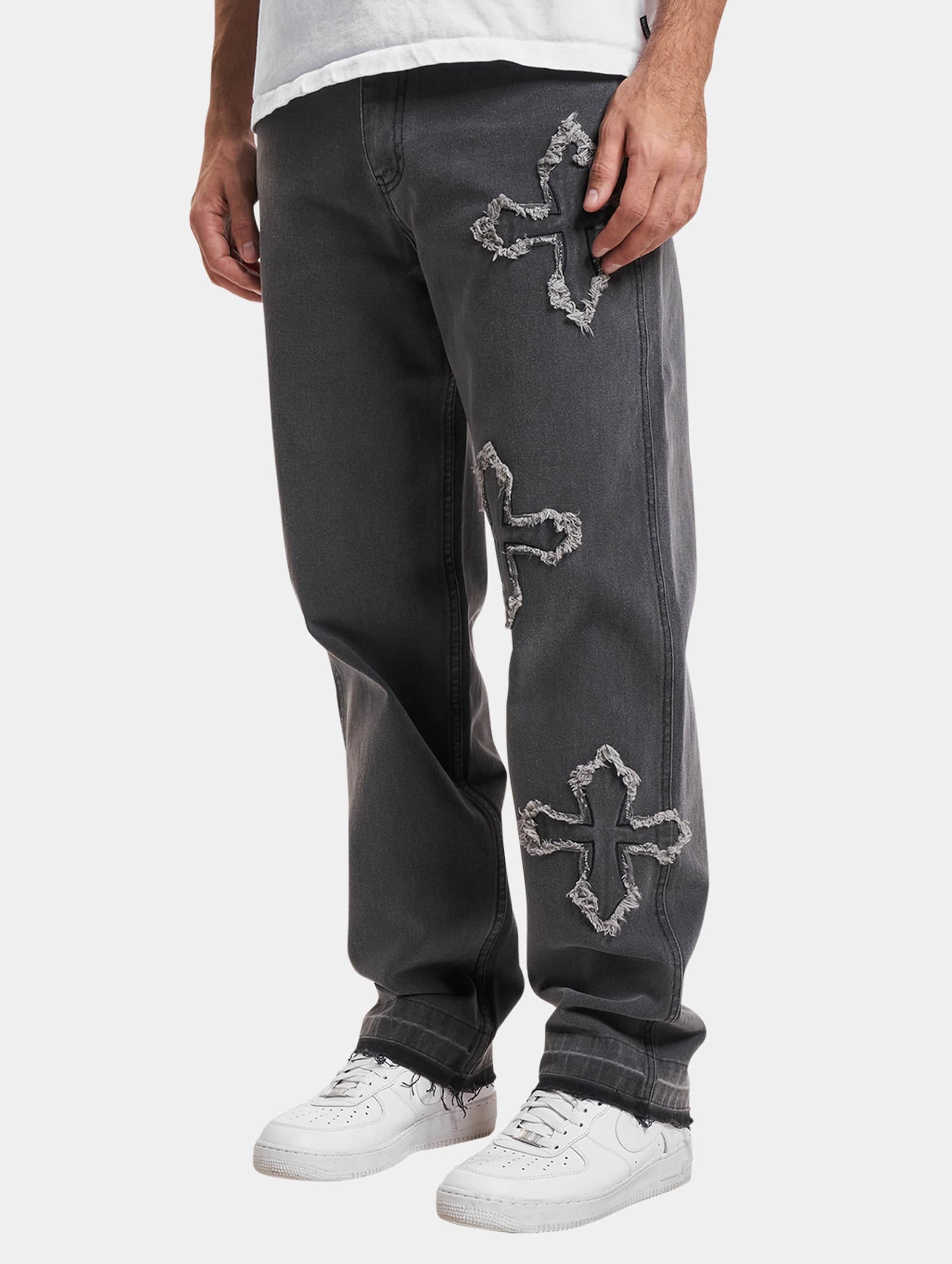 Karl Kani Og Distressed Cross Five pocket Denim Baggy Jeans Männer,Unisex op kleur grijs, Maat W30
