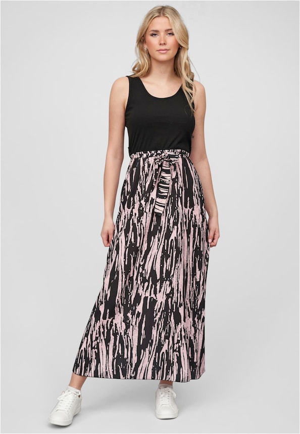 2-Tone Kleid mit Bindegürtel und Abstrakt Print-0