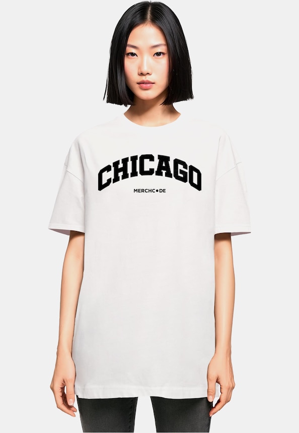 Ladies Chicago Wording - Oversized Boyfriend Tee-0