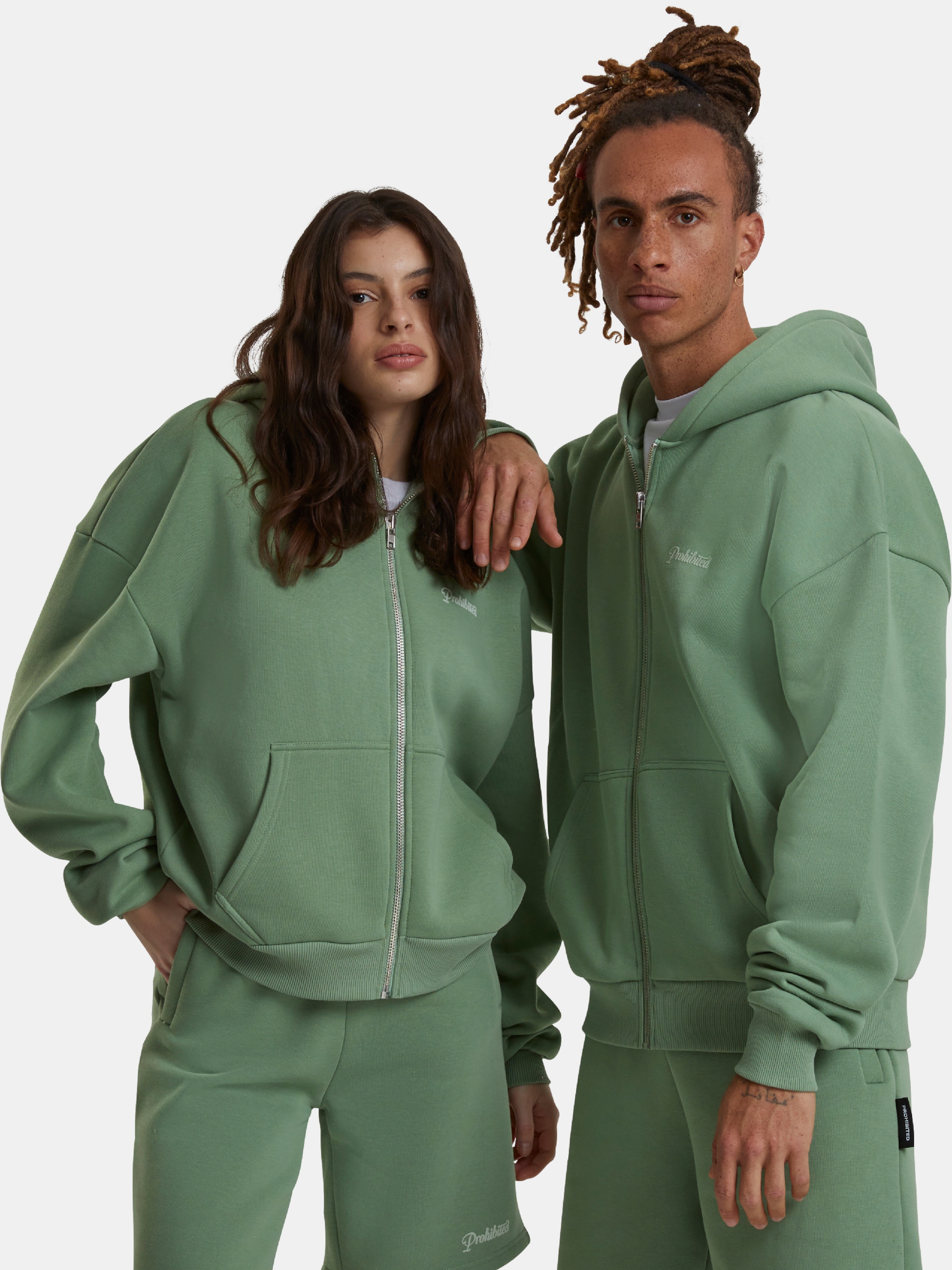 Prohibited 10119 V2 Crew Neck Zip Hoodies Frauen,Männer,Unisex op kleur groen, Maat XXL