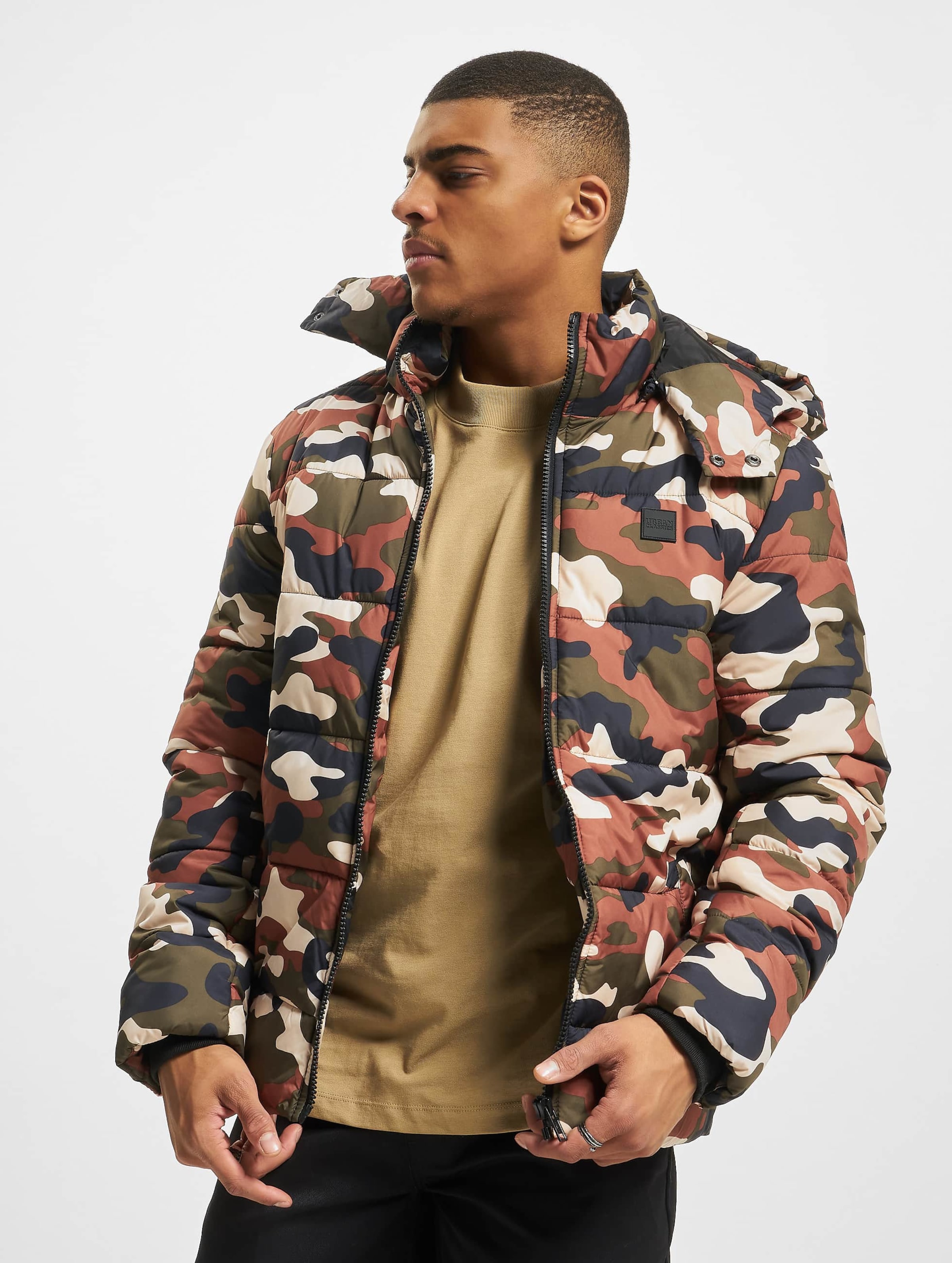 Urban Classics Hooded Camo Puffer Jacket Mannen op kleur camouflage, Maat XL