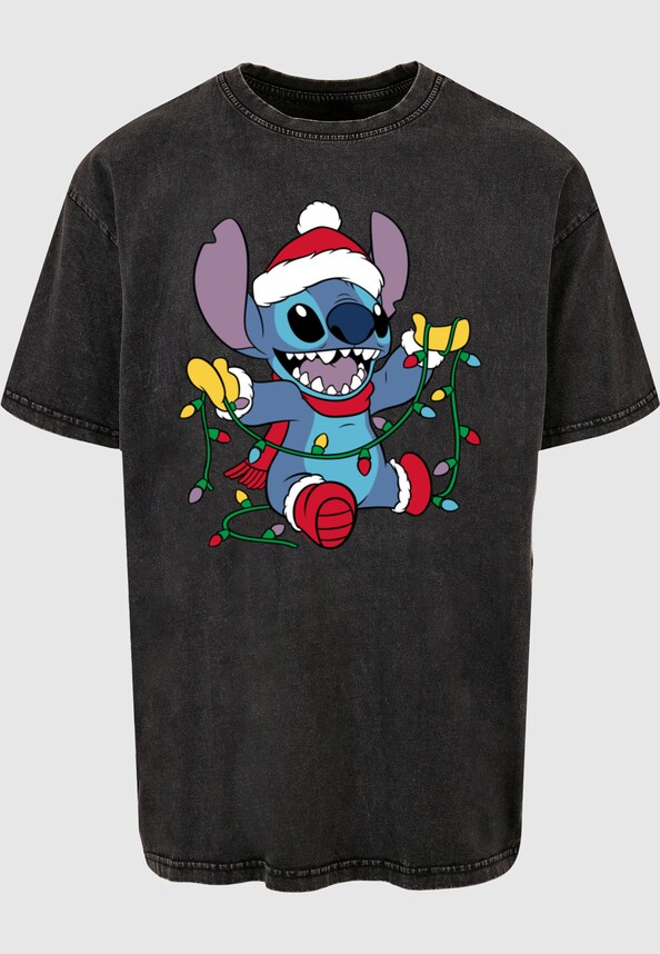 Lilo And Stitch - Christmas Lights Acid Washed Oversized Tee-4