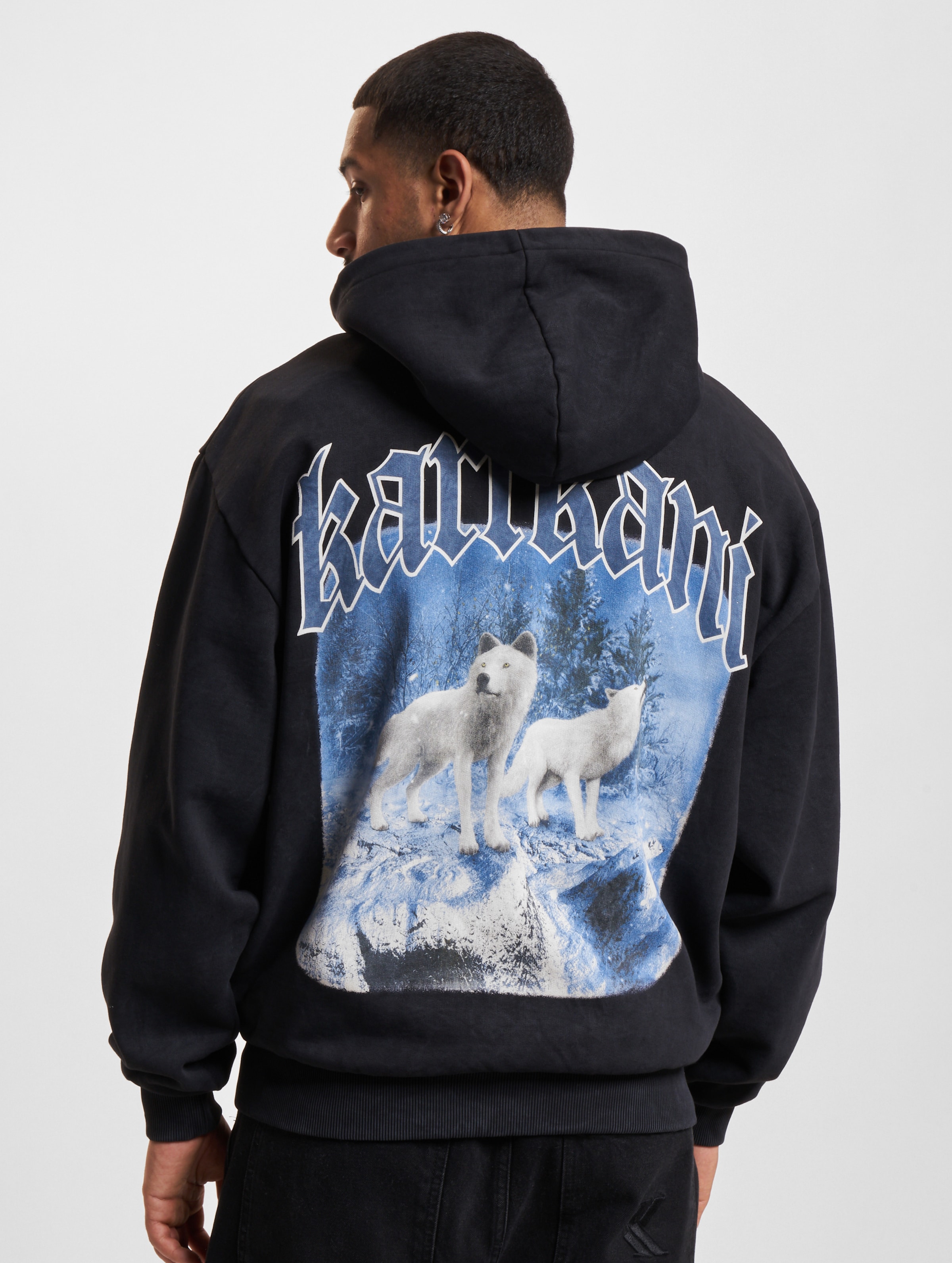 Karl Kani Chest Signature OS Washed Heavy Sweat Wolf Full Zip Hoodies Männer,Unisex op kleur zwart, Maat XXL