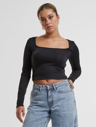 Urban Classics Ladies Glitter Square Neck Longsleeves