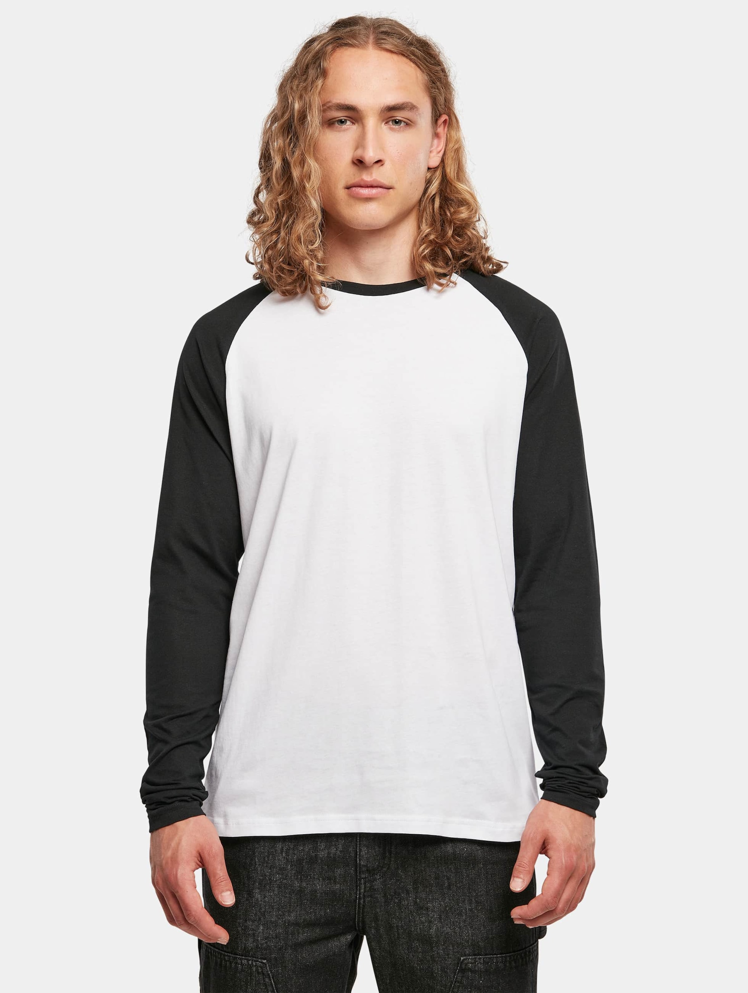 Build Your Brand Contrast Raglan Longsleeve Mannen op kleur wit, Maat S