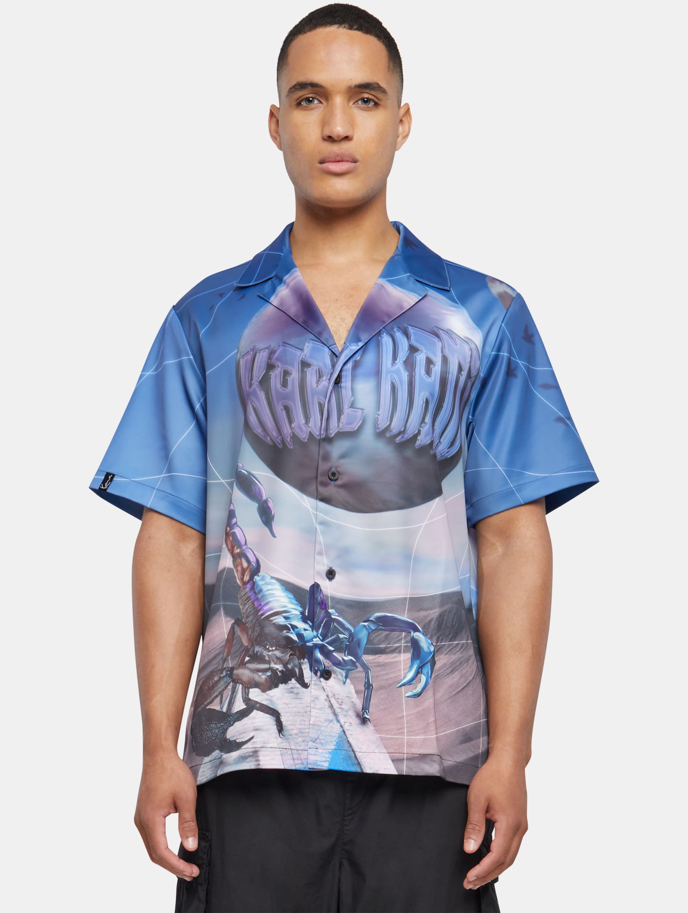 Karl Kani KK Woven Signature Metaverse Resort Shirt Mannen op kleur blauw, Maat XS