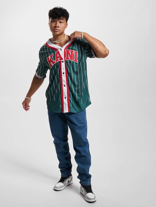 Karl Kani Serif Pinstripe Baseball Shirt-4