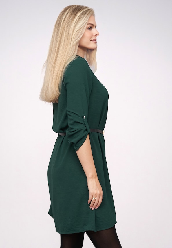 Musselin Dress with turn-up sleeves and belt-3