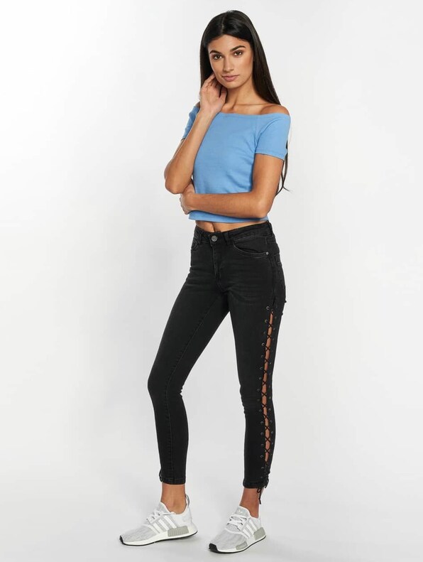 Ladies Denim Lace Up Skinny Pants-2