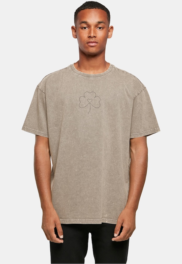 Spring - Leaf Clover Flower Acid Washed Heavy Oversized Tee-0