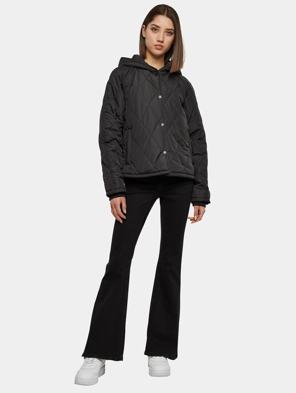 Ladies Oversized Diamond Quilted Hooded Jacket-3