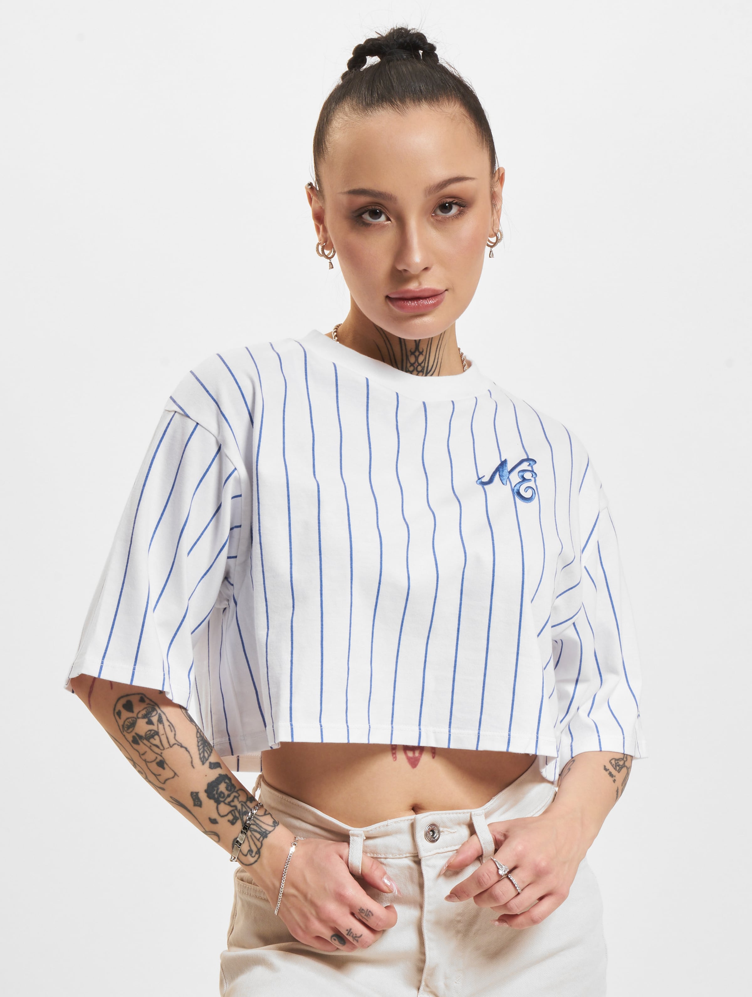 New Era Pinstripe Crop T-Shirt Vrouwen op kleur wit, Maat M