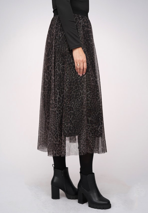 Longform Skirt 2-layered with leo print-3