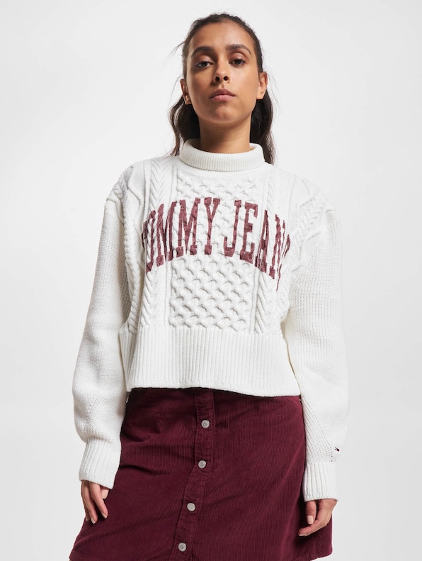 Tommy Jeans Crop College Cable Strickpulli-2