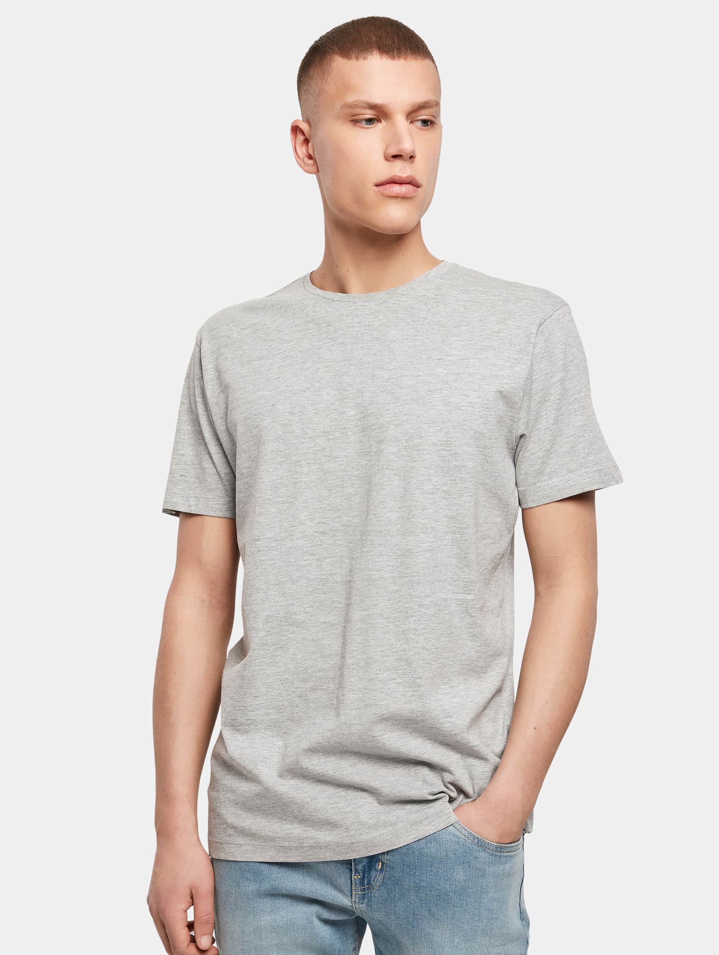 Build Your Brand Light T-Shirt Round Neck Mannen op kleur grijs, Maat S