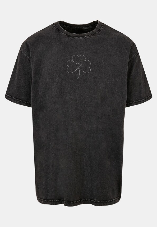 Spring - Leaf Clover Flower Acid Washed Heavy Oversized Tee-4