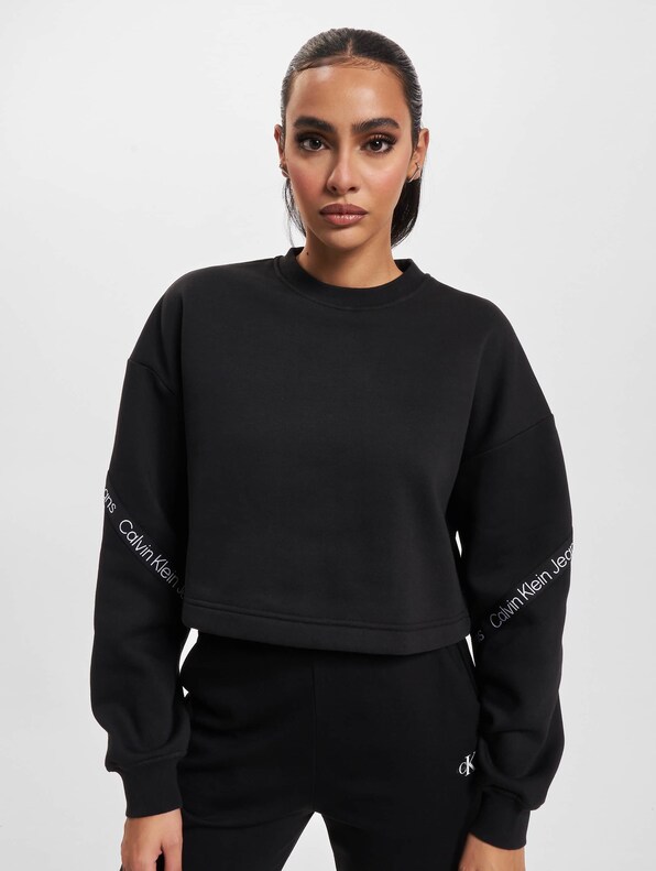 Calvin Klein Jeans logo tape shoulder t-shirt in black