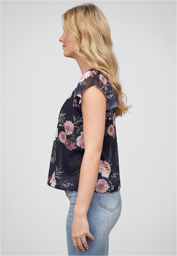 Cloud5ive Damen Chiffon Top 2-lagig Blumen Muster-2