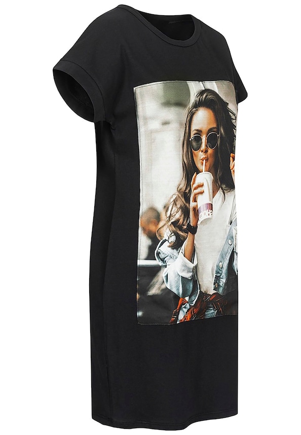 Cloud5ive Damen T-Shirt Kleid Woman Cup Print-3