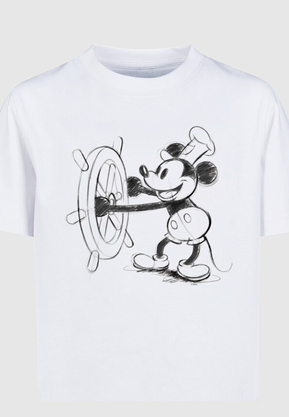 Kids Mickey Mouse - Steamboat Sketch Basic T-Shirt-2