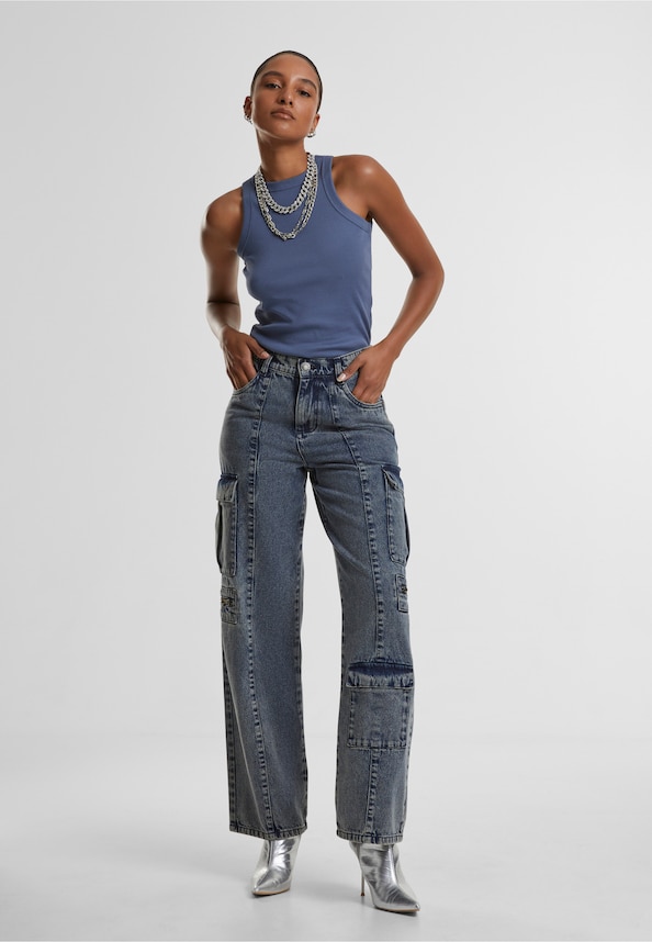 Ladies Loose Utility Denim Pants-4