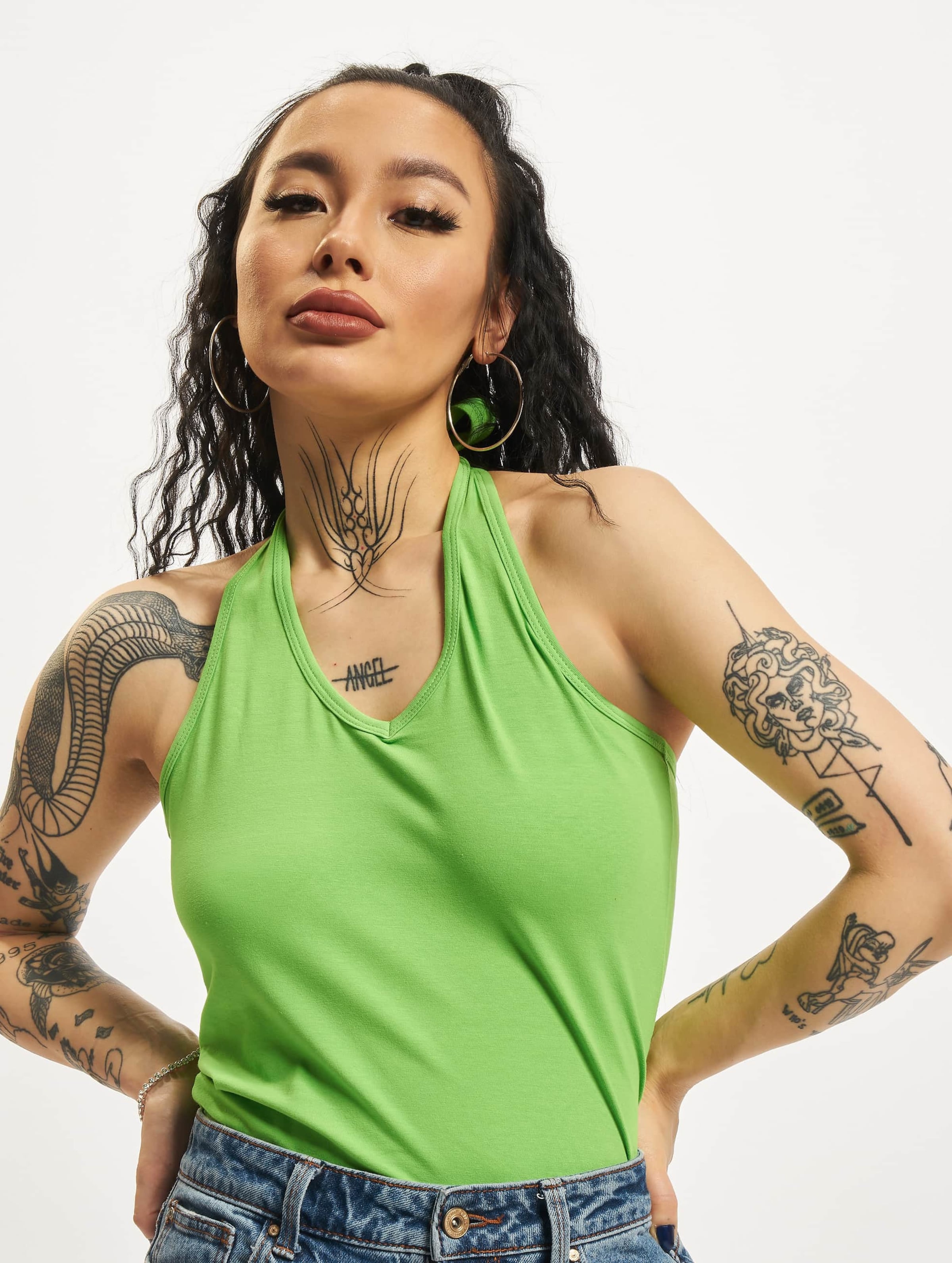 Urban Classics Ladies Neckholder Shirt Vrouwen op kleur groen, Maat S
