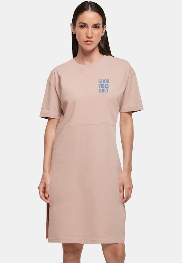 Ladies Good Vibes Only Oversized Slit Tee Dress-0