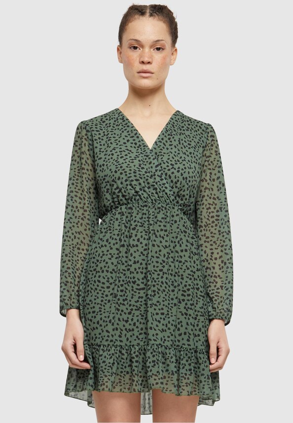 Cloud5ive V-Neck Chiffon in Wickeloptik mit Leo Print Dress-0