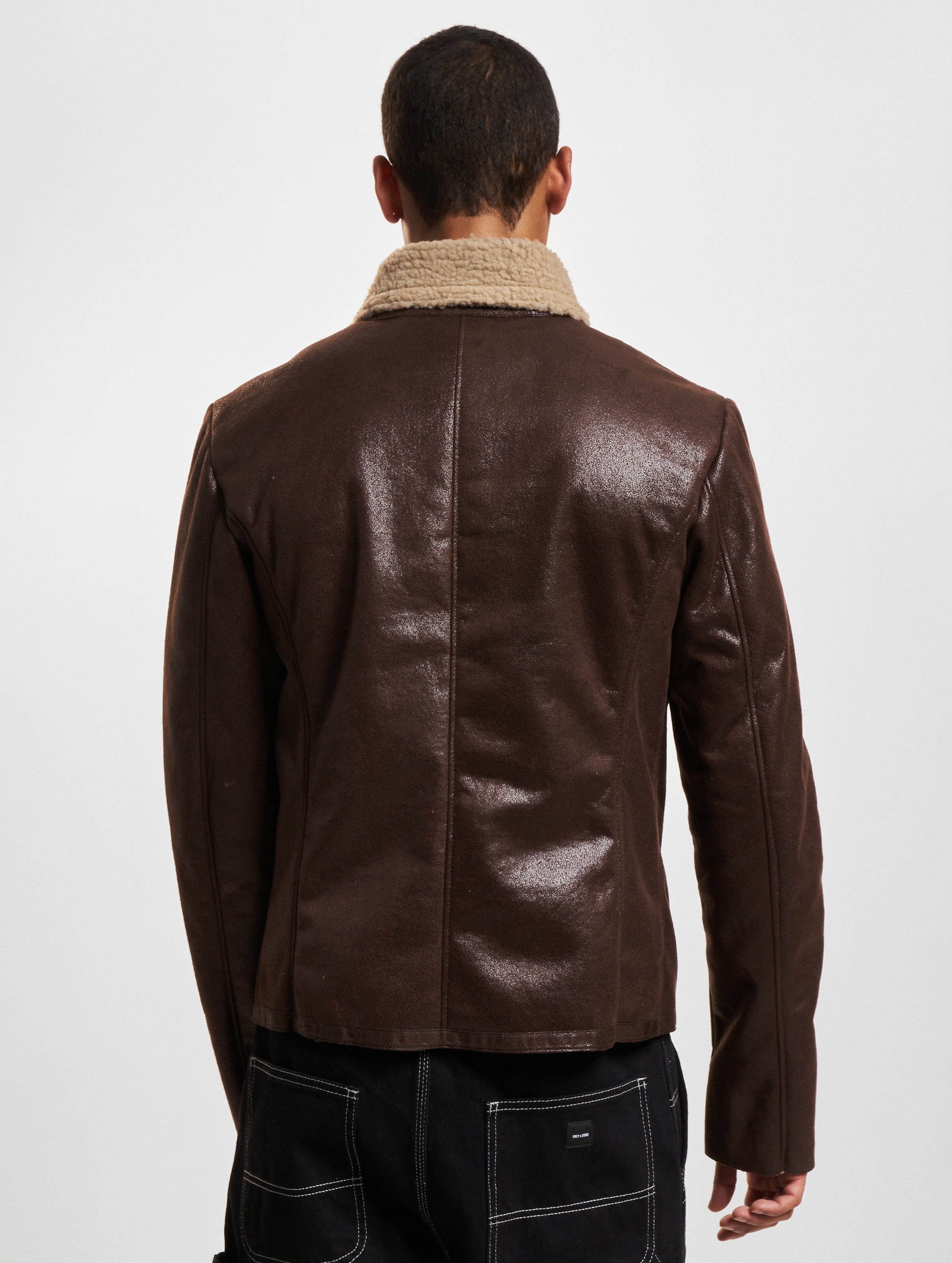 Mens sheepskin hot sale biker jacket