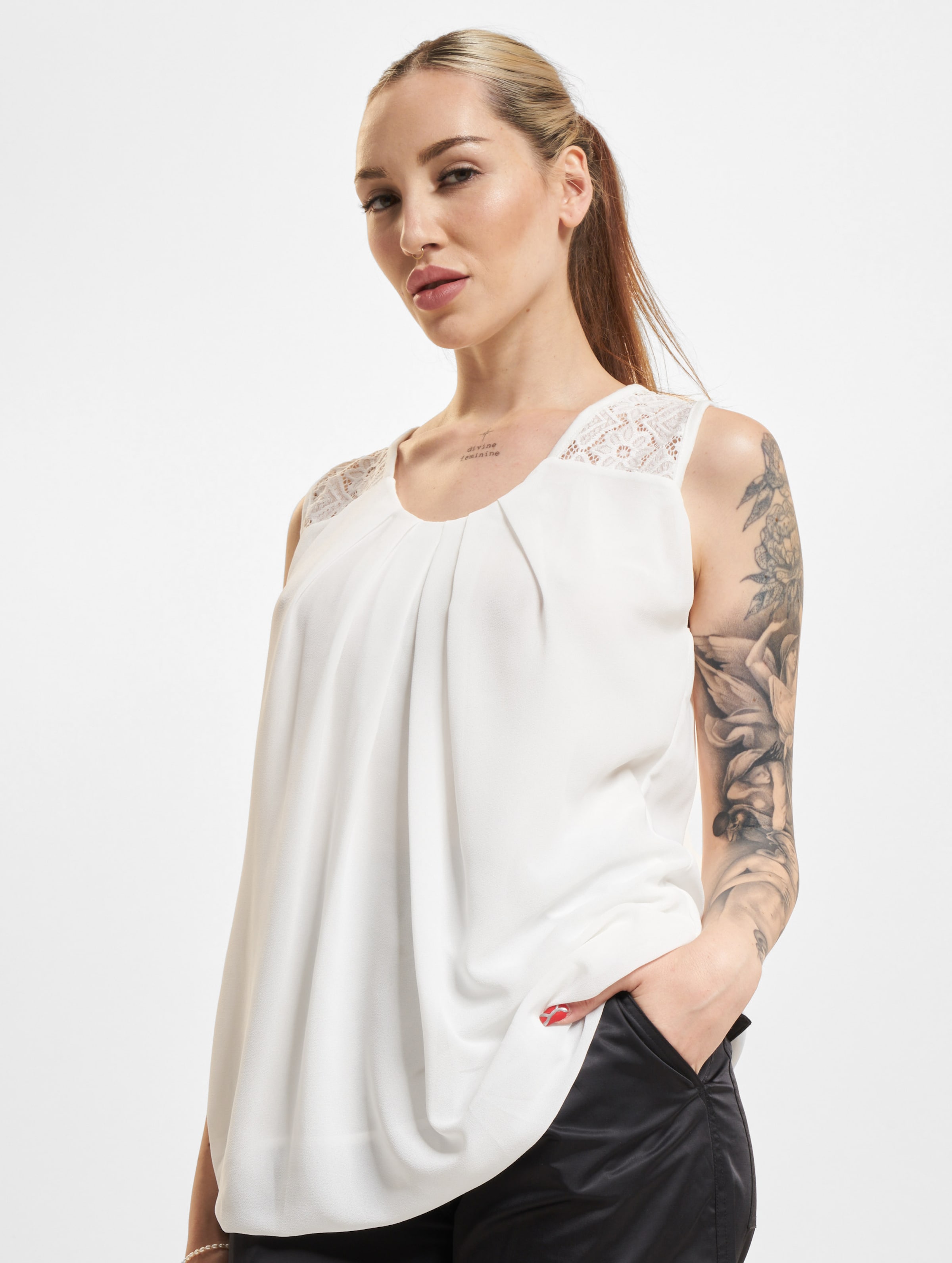 Cloud5ive Chiffon Spitzendetails Top op kleur wit, Maat XL