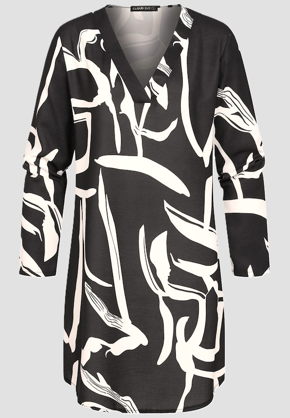 Cloud5ive Damen Kleid mit Turn-Up-Ärmeln und V-Neck All Over Grafik Print-6
