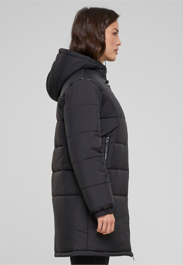 Ladies Hooded Mixed Puffer Coat-3