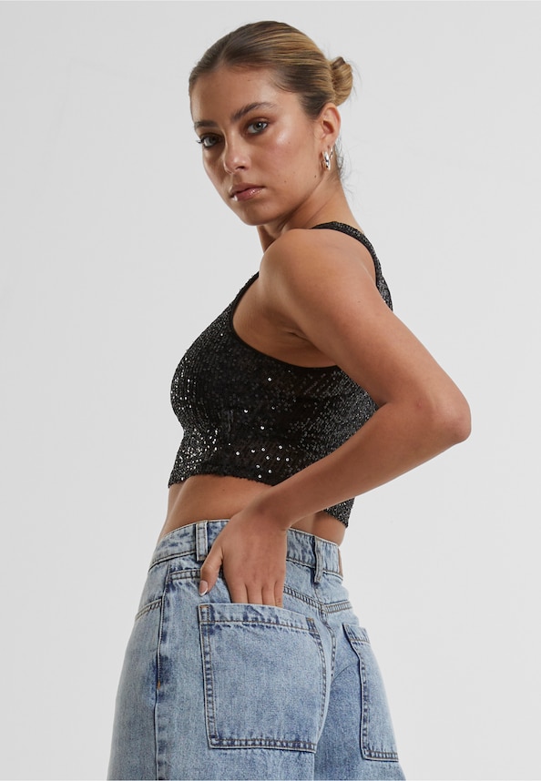 Ladies Sequins Cropped Top-2