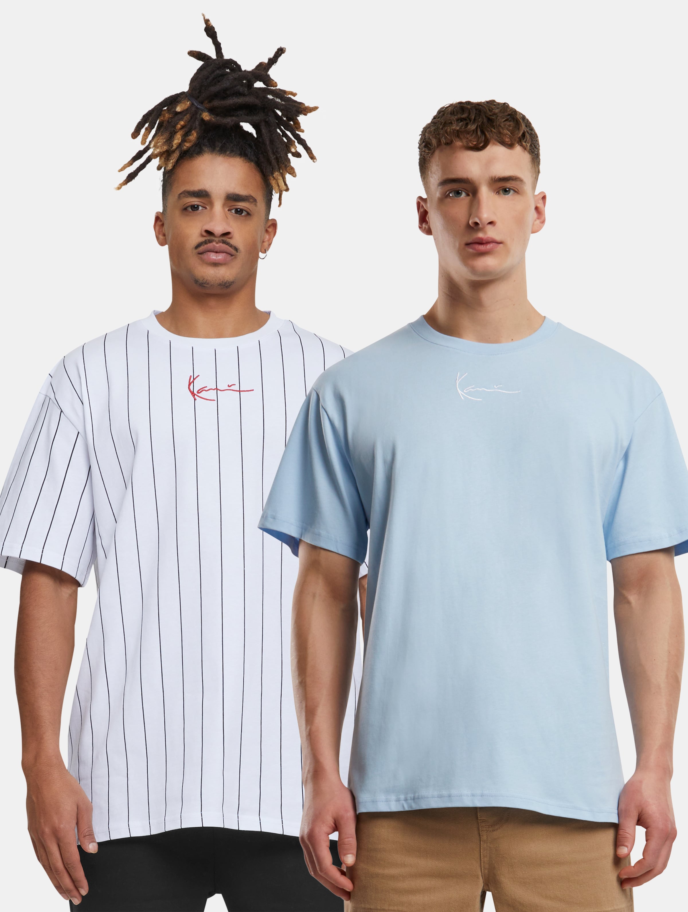 Karl Kani Small Signature Essential 2 Pack pinstripe T-Shirt op kleur wit, Maat M