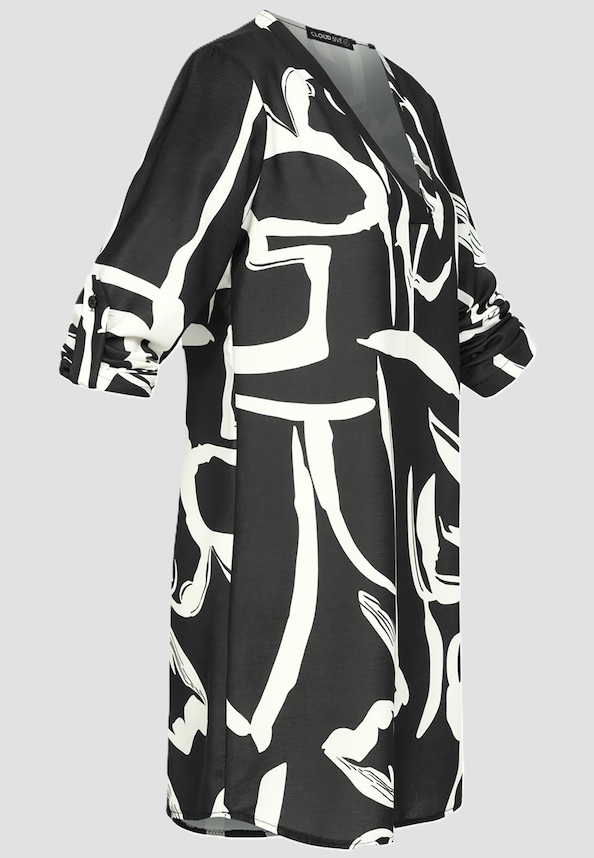 Cloud5ive Damen Kleid mit Turn-Up-Ärmeln und V-Neck All Over Grafik Print-5