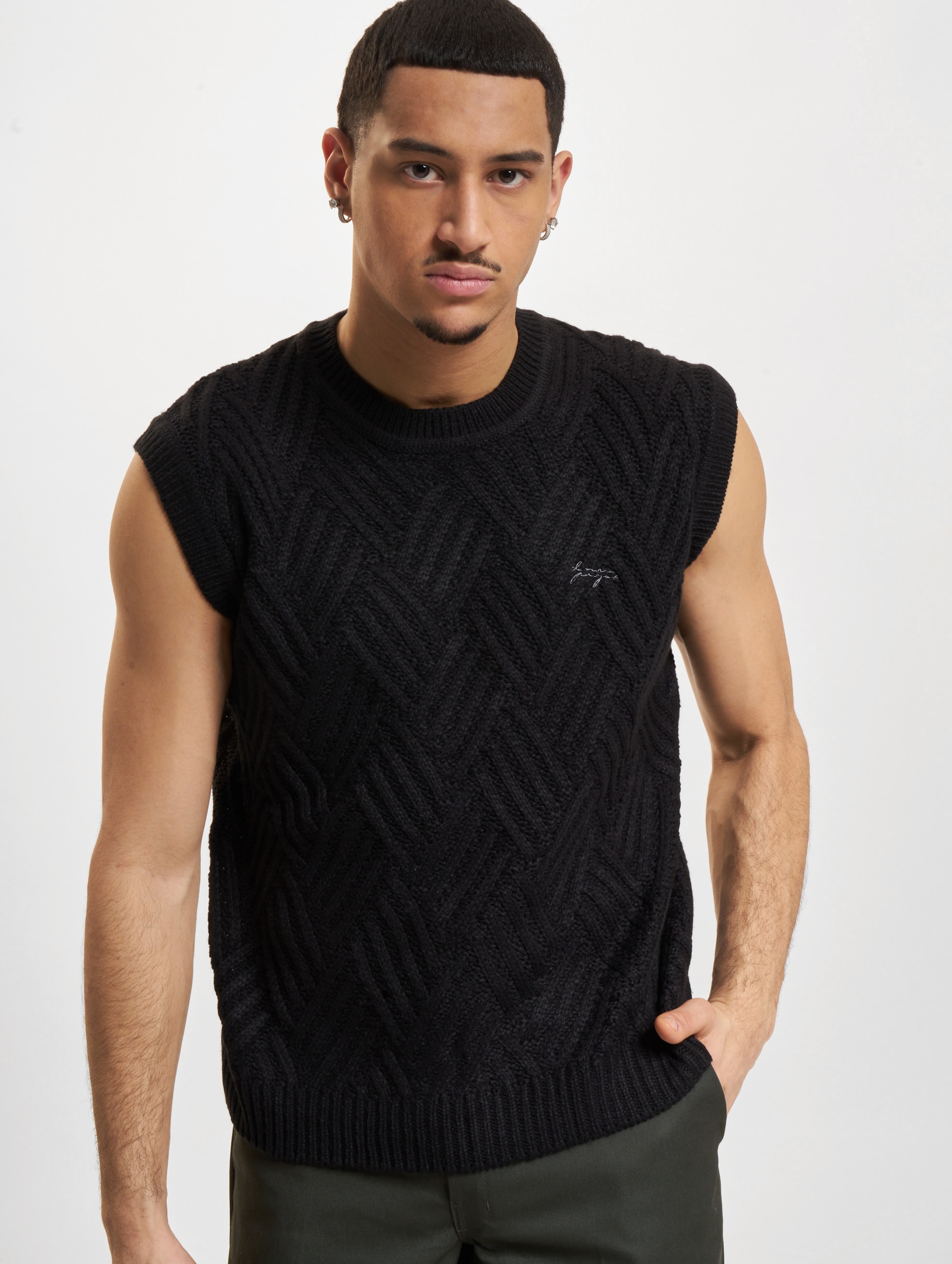 Denim Project Knitted Crossed Sweater Vest Mannen op kleur zwart, Maat M