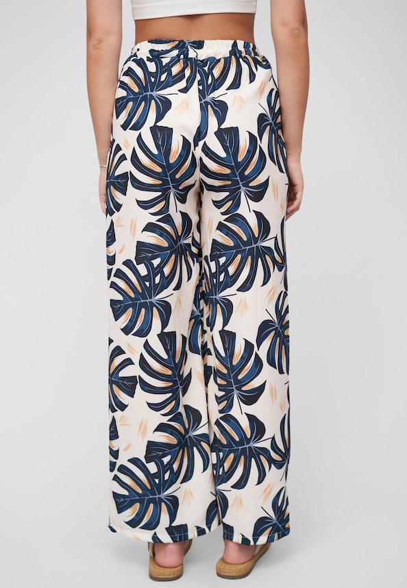 Summer Pants with palm print and tie belt-1