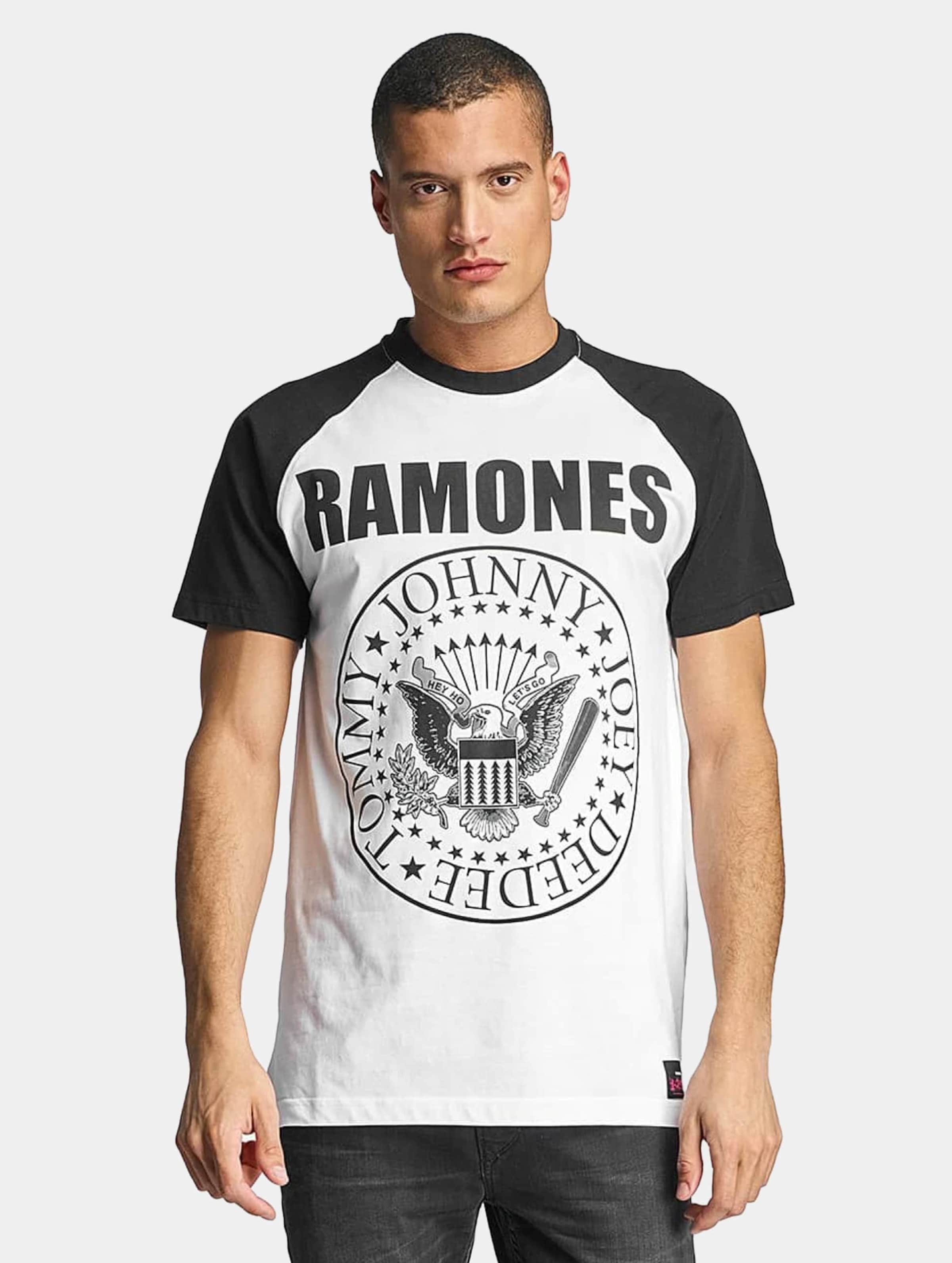 Merchcode Ramones Heren Tshirt -L- Ramones Circle Raglan Wit/Zwart