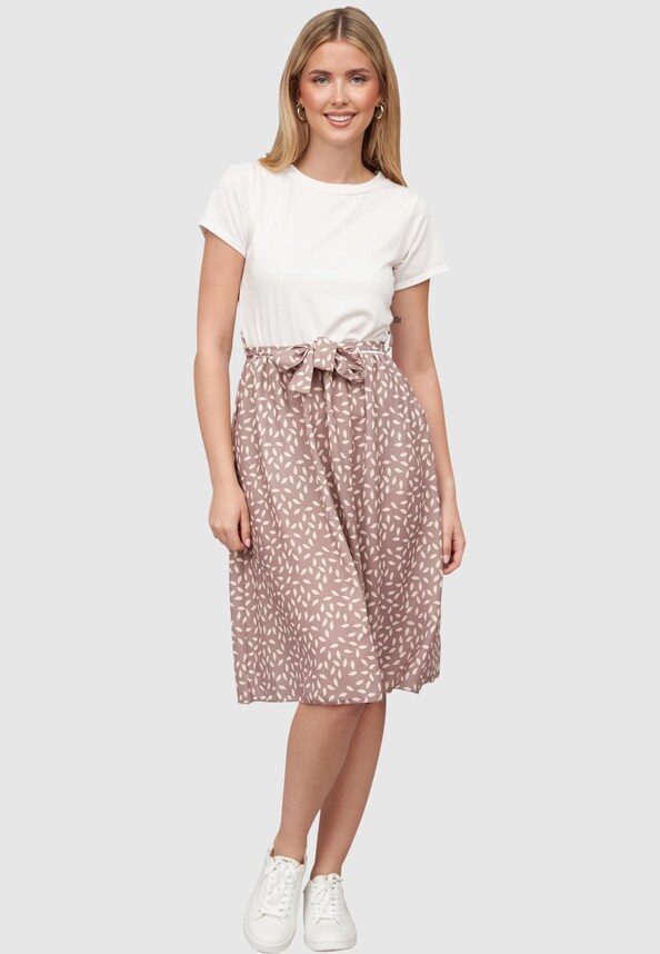 Cloud5ive Damen Kleid Satin Rock 2-Pockets und Bindegürtel-2