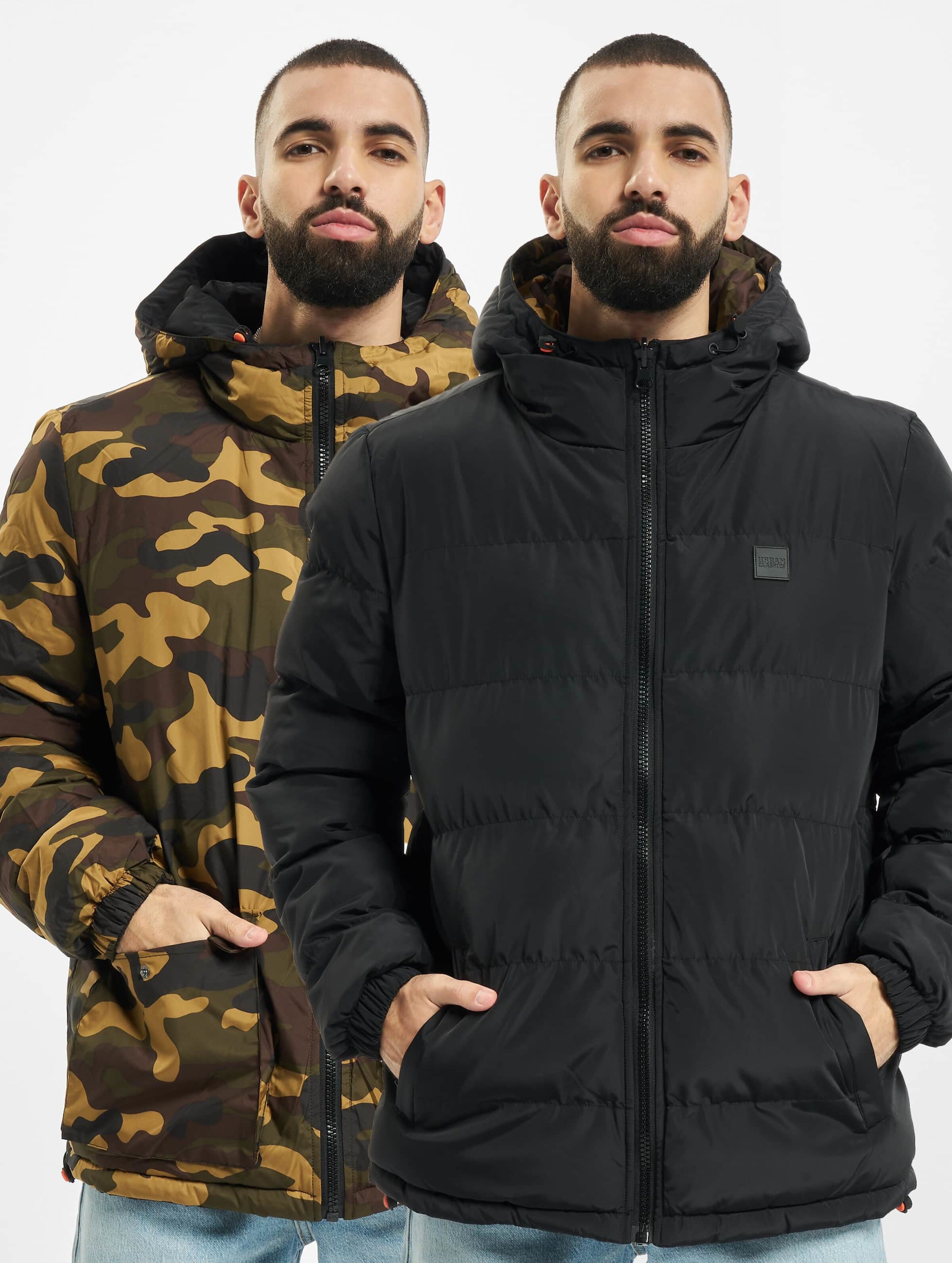 Reversible hooded camo puffer on sale jacket