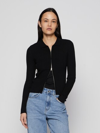 Ibi Rib O-Neck Zipper Cardi