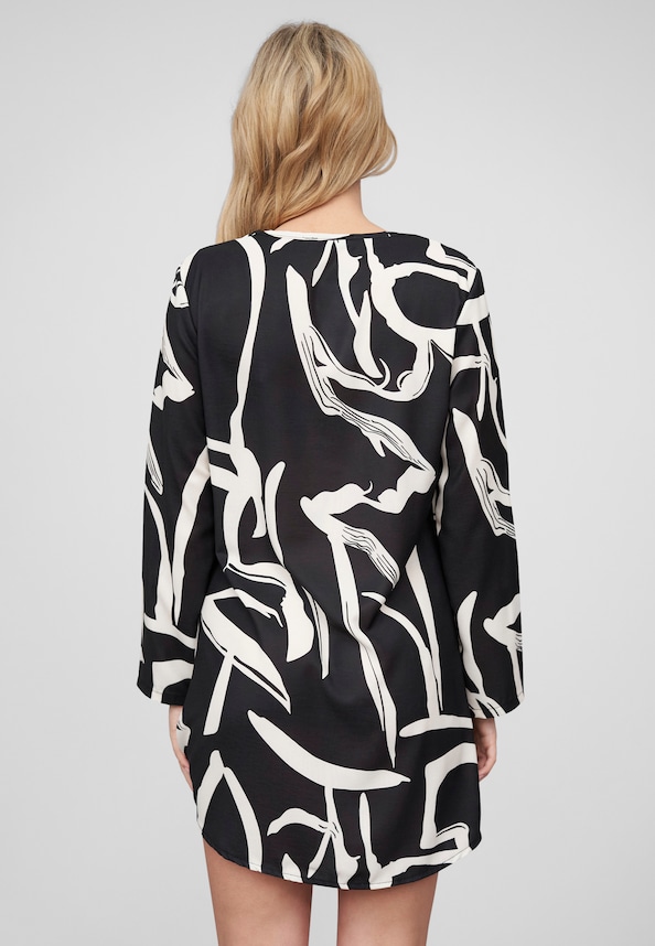 Cloud5ive Damen Kleid mit Turn-Up-Ärmeln und V-Neck All Over Grafik Print-1