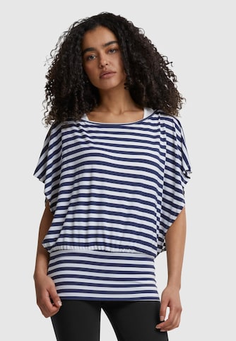 Cloud5ive Fashion Damen Viskose Fledermausarm Shirt 2in1 Optik Streifen