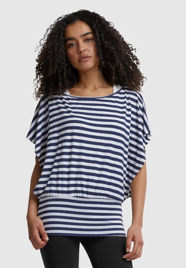 Cloud5ive Fashion Damen Viskose Fledermausarm Shirt 2in1 Optik Streifen-0