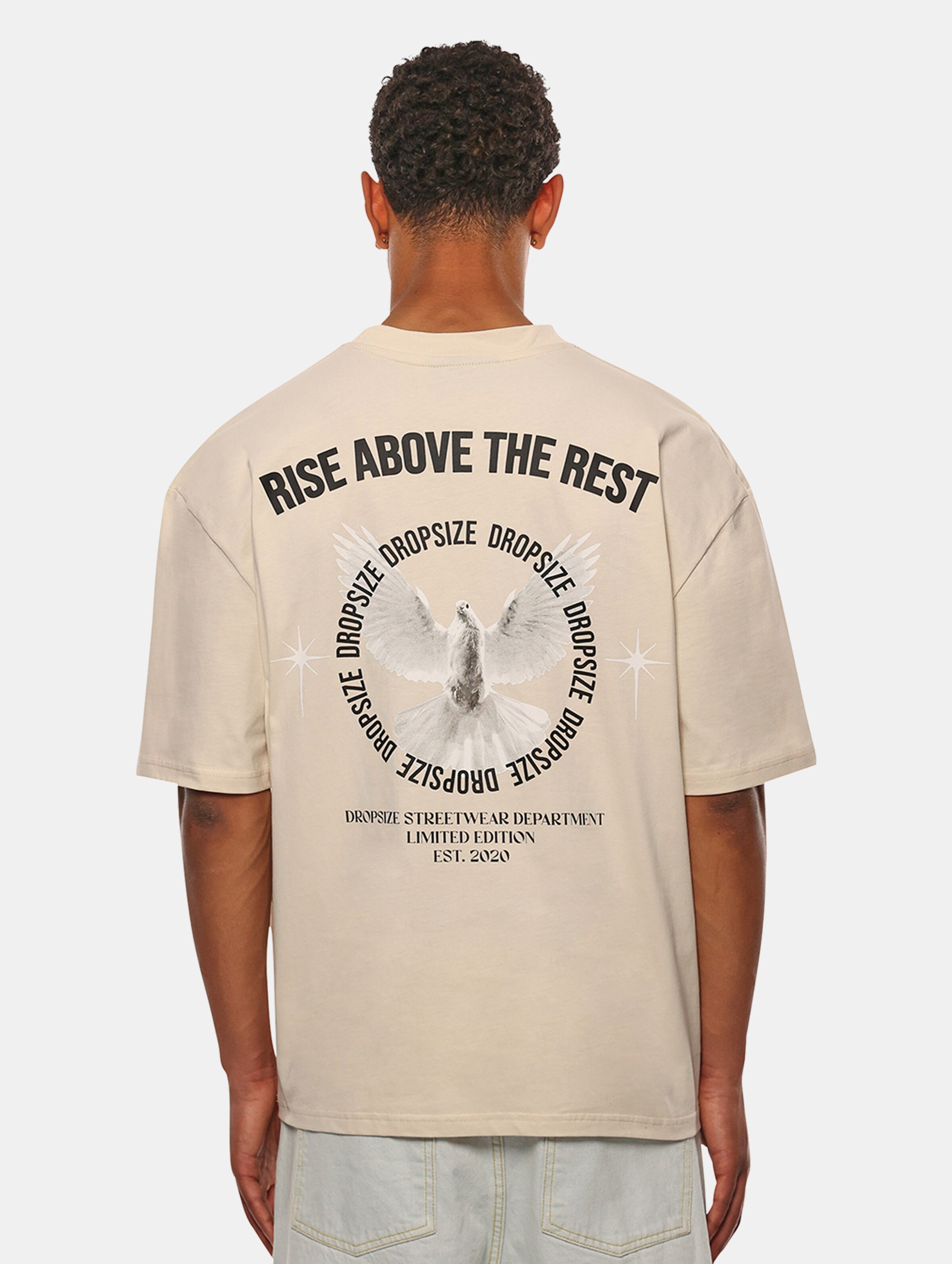 Dropsize Heavy Oversize Rise Above T-Shirts op kleur beige, Maat XS