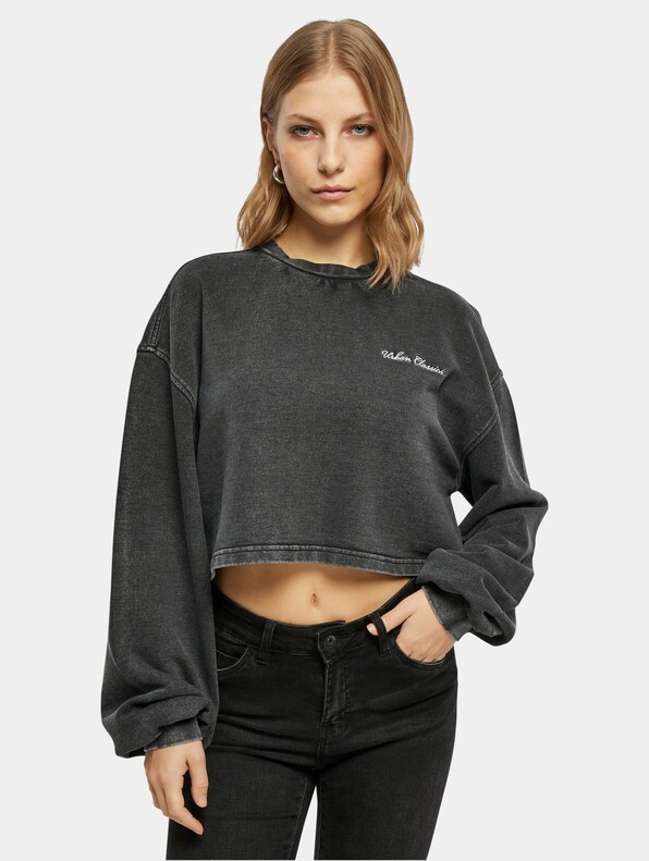 Ladies Cropped Small Embroidery Terry Crewneck-0