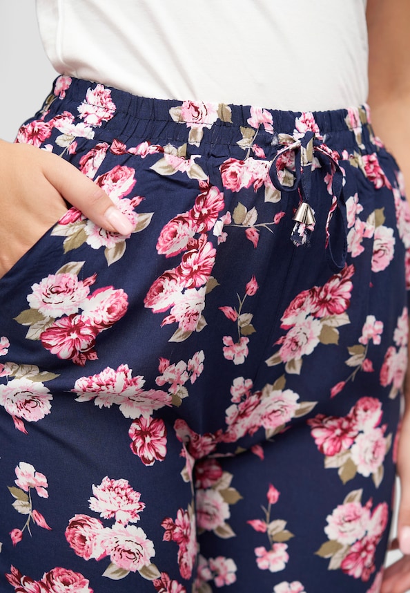Viskose Hose mit Bündchen 2-Pockets & Blumen Print-5